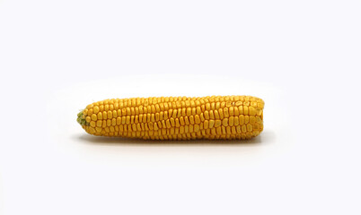 Ear of corn on a light background. Natural product. Natural structure. Natural color. Close-up.