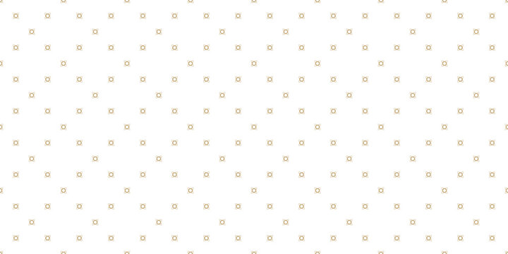 Vector minimalist background. Golden geometric seamless pattern with tiny floral shapes, small crosses. Simple abstract minimal texture in gold and white color. Modern luxury design for decor, fabric