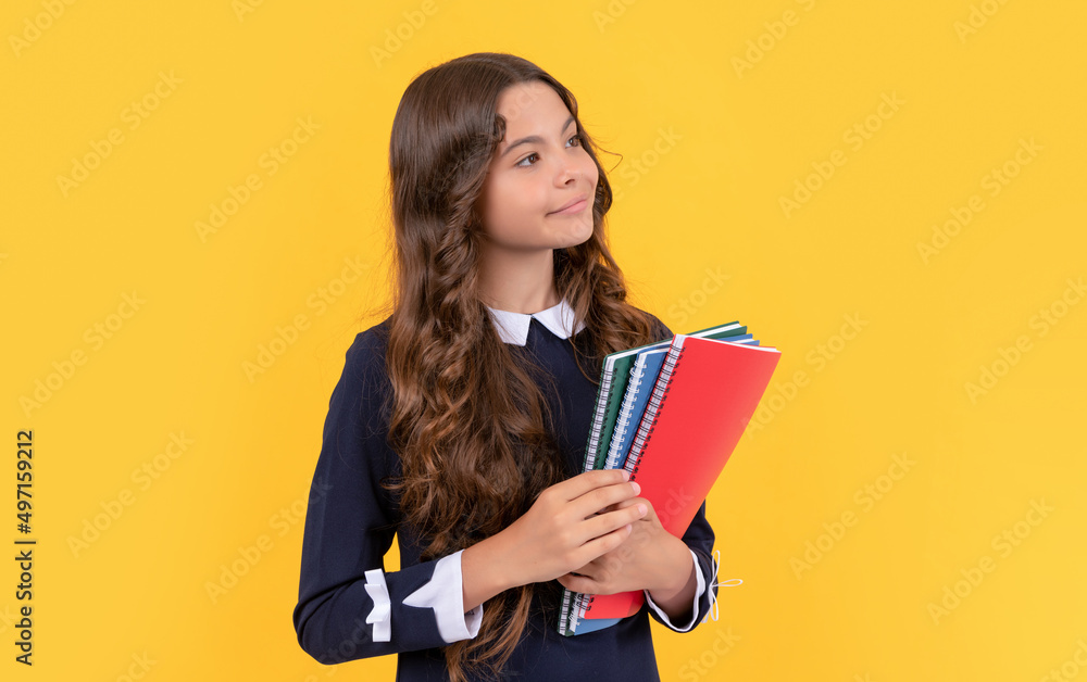 Wall mural teen girl ready to study. happy childhood. positive kid going to do homework. teenager