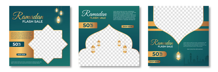 Set of Ramadan sale banner template. Ramadan Sale Banner Template Design with photo collage. Suitable for social media post and web internet ads. Vector illustration