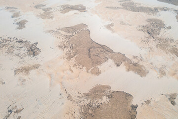 Aerial view top down of sand dunes in Jockeys Ridge State Park Nags Head North Carolina
