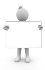 3D Illustration of white character with a billboard, presentation or information
