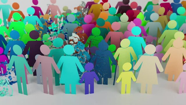 Visualization of affection of vulnerable groups by the spread of COVID-19 virus through population of different ages, colorful.