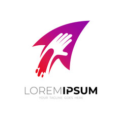 Symbol arrow logo with hand design vector, up icon