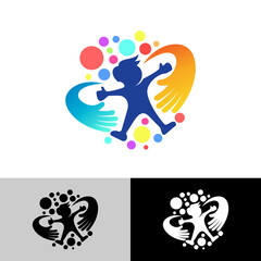 Children care logo with colorful design, colorful icons