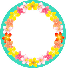 Fototapeta premium Clip art of circular plumeria flower ornament and marine blue background
