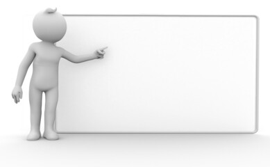 3D Illustration of white character with a billboard, presentation or information