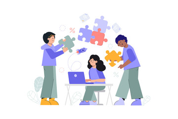 Team brainstorming, idea management. Conceptual template with group of people preparing Startup project. Development team, teamwork. Modern flat vector illustration