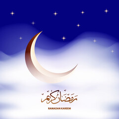 Obraz na płótnie Canvas vector illustration of crescent moon and clouds for ramadan greeting card. islamic background