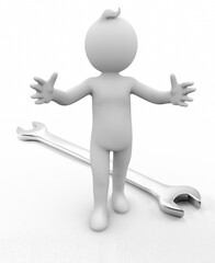 3D Illustration of white character who carries a mechanical key
