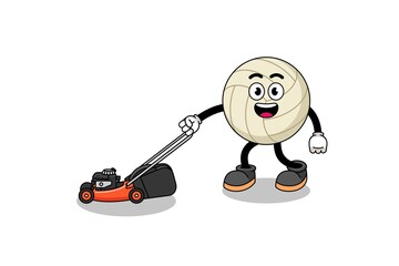 volleyball illustration cartoon holding lawn mower