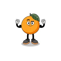 Mascot cartoon of orange fruit posing with muscle