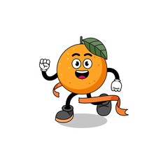 Fototapeta premium Mascot cartoon of orange fruit running on finish line