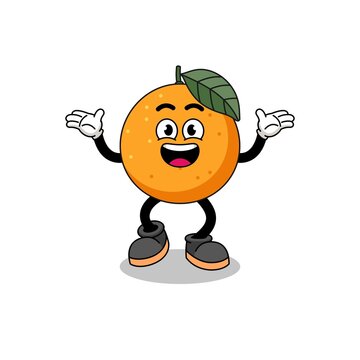 orange fruit cartoon searching with happy gesture