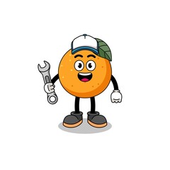 Obraz premium orange fruit illustration cartoon as a mechanic
