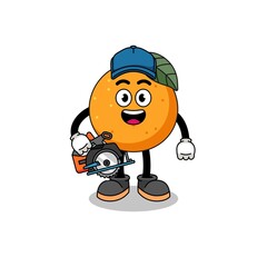 Naklejka premium Cartoon Illustration of orange fruit as a woodworker