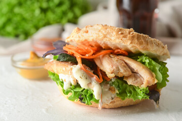 Fresh doner kebab in bun on white background