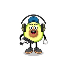 Fototapeta premium Character mascot of avocado doing shooting range