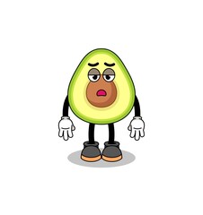 avocado cartoon with fatigue gesture