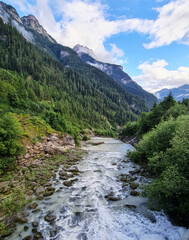 Fototapeta na wymiar Water flowing through the mountains , beautiful nature background
