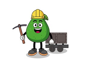 Mascot Illustration of avocado fruit miner