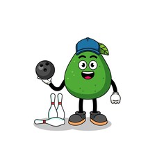 Mascot of avocado fruit as a bowling player