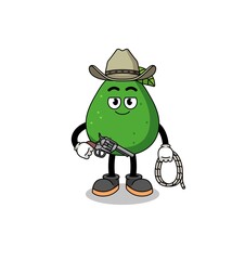 Character mascot of avocado fruit as a cowboy