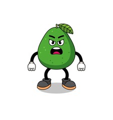 avocado fruit cartoon illustration with angry expression