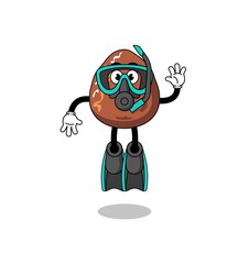 Character cartoon of date fruit as a diver