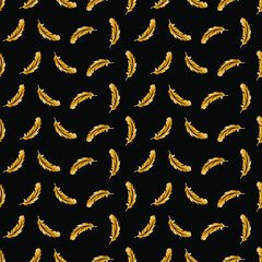 Gold feather pattern with black background for wall decoration, fabric motif, texture, wallpaper, gift wrapping