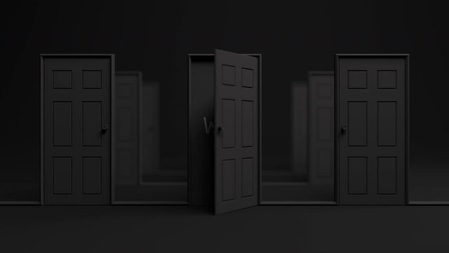 Black classic doors opening background . Animation 3D render  alpha channel.