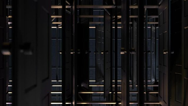 Black classic doors opening background . Animation 3D render  alpha channel.