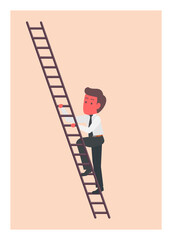 Male employee starts climbing a stair. Simple flat illustration.