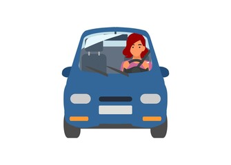 Young woman driving a car. Simple illustration.
