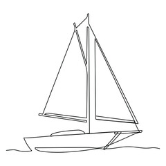 Continuous one line drawing of sailboat. Vector illustration