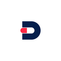 The logo design is combination letter D and pills