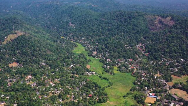 Aerial view of a mountain landscape near Kendy, Sri Lanka
