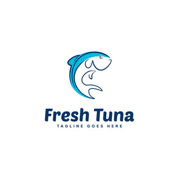 Fresh Fish Logo Vector Line Art. Tuna Icon Logo Vector.
