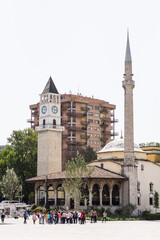 Fototapeta na wymiar Tower and Mosque in historical center of Tirana, Albania