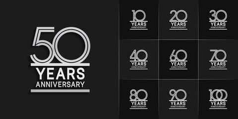 set of anniversary premium collection silver color can be use for celebration event - obrazy, fototapety, plakaty