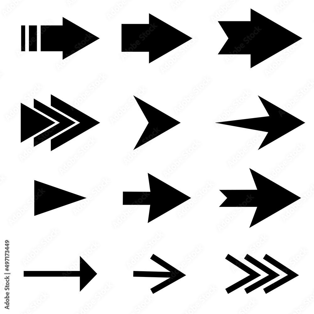 Poster arrow icons set in flat style. design element. hand click icon set. arrow icon. vector illustration.