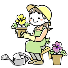 ガーデニングを楽しむ若い女性