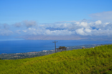 View on the West Maui Forest Reserve from the Piilani Highway above Wailea in the center of Maui island, Hawaii
