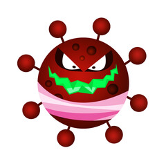 Funny Covid-19 cell with an open mouth and a crown on its head. 3D illustration