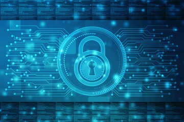 Digital Padlock on abstract technology background, Technology security concept. Modern safety digital background. Protection system, Cyber Security and safety information, personal data concept