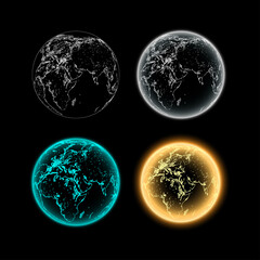 Set globes of Earth. Futuristic globalization. Technology and science abstract graphics. Vector illustration eps 10.