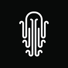 illustration of a line that becomes an object, an octopus that resembles a ghost