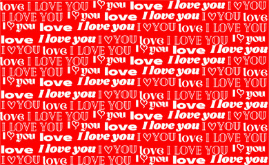 seamless pattern "I love you" on a red background white inscription, texture, packaging