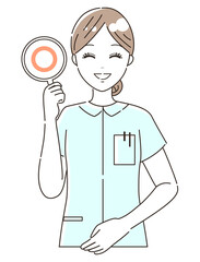 まる印を出す看護師（医療従事者）のイラスト素材（上半身）