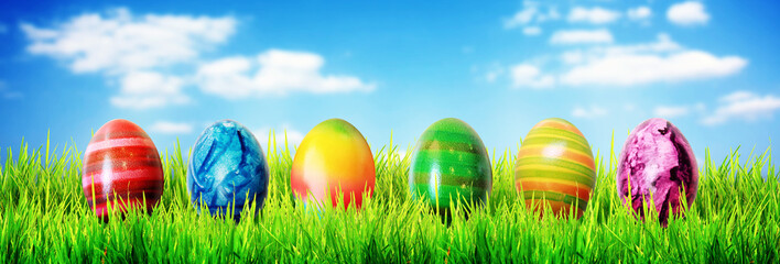 Beautiful Easter background with colorful Easter eggs